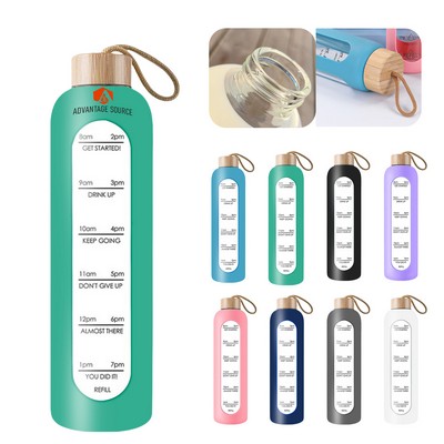 34 oz Glass Water Bottle Silicone Sleeve Sports Bottle
