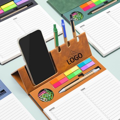 Pu Leather Sticky Notes Set With Self-Stick And Paperclips