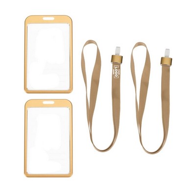 Aluminum Alloy Badge Holder with Clip and Lanyard Dual Transparent Side