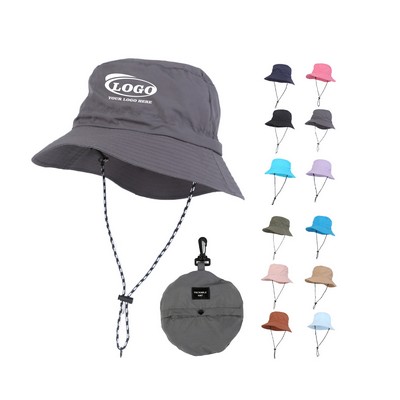 Foldable Outdoor Bucket Hat with Chin Strap and Storage Pouch