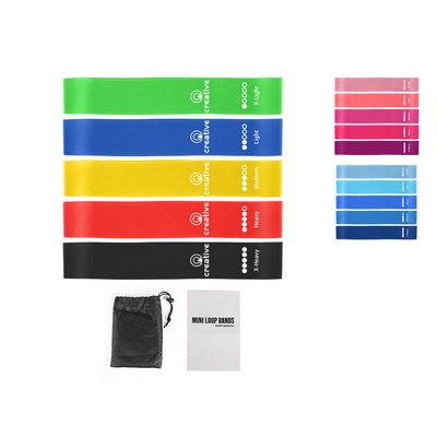Five Exercise Bands With Color-Coded Resistance Levels