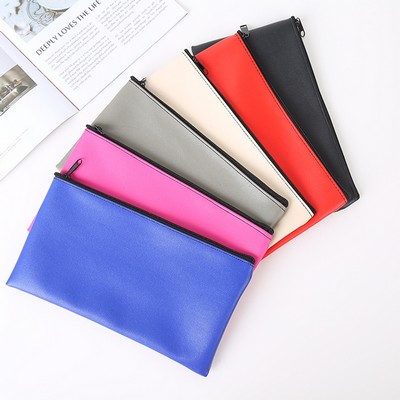 Zipper Leather Bank Deposit Bag