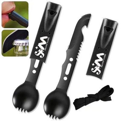Multifunctional Camping Spork Set With Bottle Opener Whistle