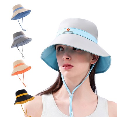 Two-Tone Wide Brim Sun Hat W/Adjustable Cord