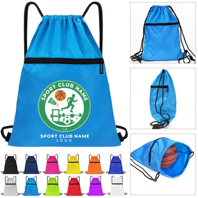 Drawstring Sports Backpack with Front Zipper