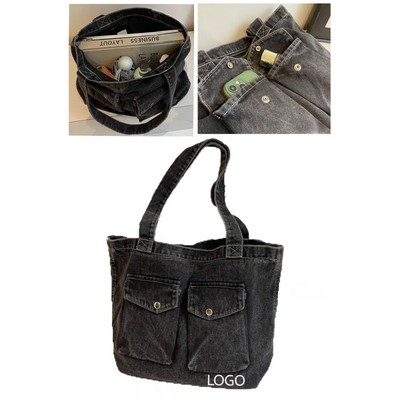 16.5 X 12.6 Inch Denim Large Capacity Zippered Tote Bag