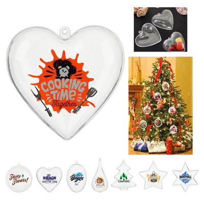 4" Clear Plastic Fillable Heart Shaped Christmas Ornaments