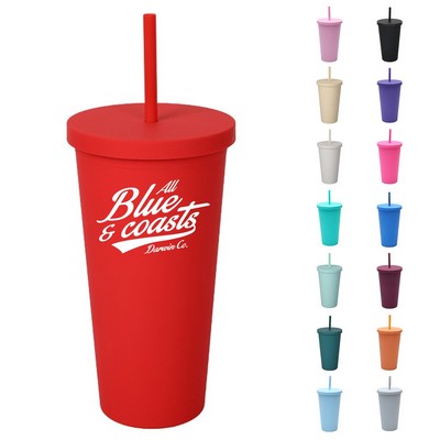 22oz Double-Wall Insulated Acrylic Tumbler with Lid and Straw