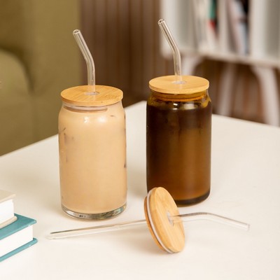 Beverage Glass Can With Lid And Straw