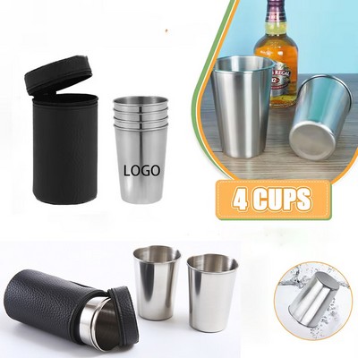 6oz Stainless Steel Mug with Holder 4pcs