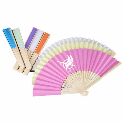 Folding Paper Fan With Bamboo Handle