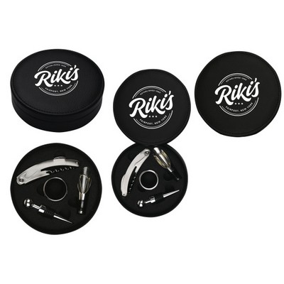 4 PC Leatherette Case Wine Opener Set & Corkscrew