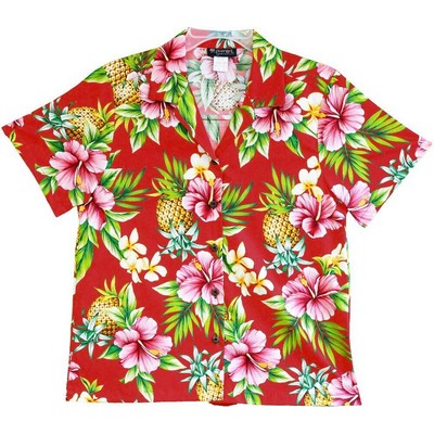 Ladies Hawaiian Shirt (DEEP INVENTORY) - 100% Cotton Poplin Tropical Print w/ Coconut Buttons