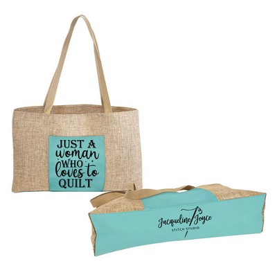 Laserable Teal Leatherette Burlap Gusset Bag