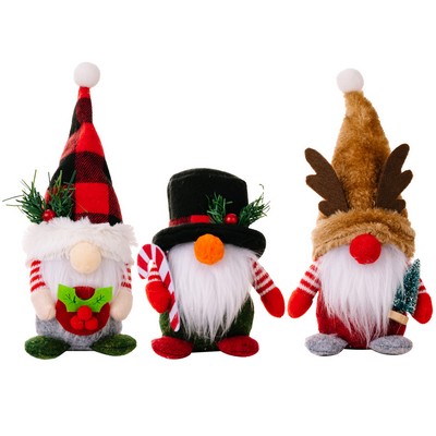 Christmas Decoration Plaid Hat Forest Gnome Figurine Antler Rudolph Mini Doll