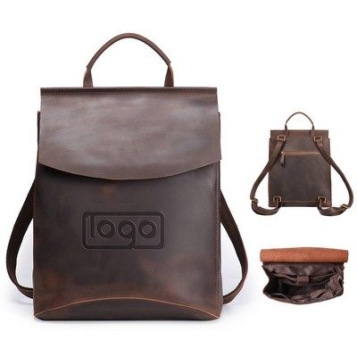 Vintage Genuine Leather Zipper Backpack w/ Pocket