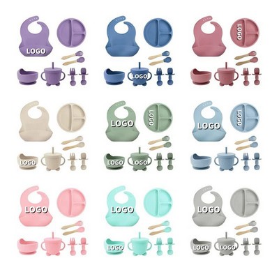 Children's Anti-Drop Silicone Tableware Set With Suction Cups