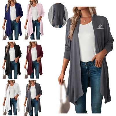 Custom Logo Women's Draped Open Front Cardigan