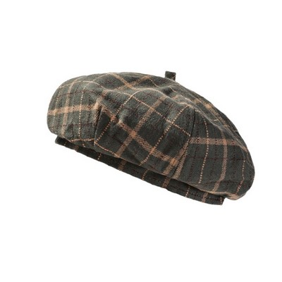 British Checkered Beret for Women Fall Winter Felt Fashion Hat