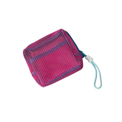 Dopamine Color Block Tofu Style Mesh Cosmetic Bag Large Capacity Travel Organizer