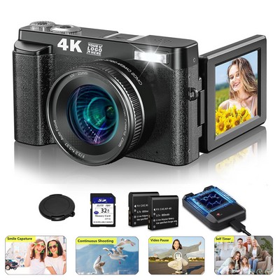 3'' 180° Flip Screen 4K Photography Autofocus Digital 48MP Vlogging Camera With SD Card Anti-Shake
