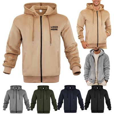 Custom Winter Outerwear Men's Ultra-Soft Fleece Zip-Up Hoodie