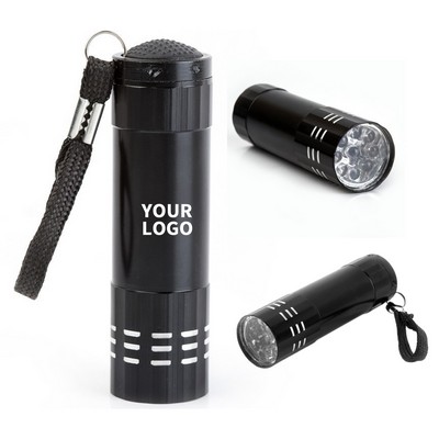 Aluminum Alloy Flashlight With Nine Led And Strap 3.2"