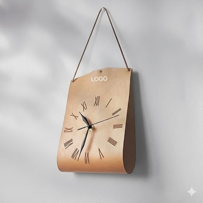 Vintage Artistic PU Leather Wall Clock Home Decor Leather Clock