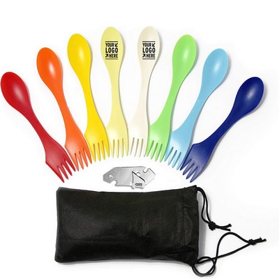 Camping Set 8 Colorful Durable BPA Free Spork Spoon Fork Knife Combo Utensils Flatware Mess Kit