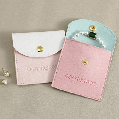 3.2" Color-blocked Microfiber Bag Snap Closure Jewelry Pouch Packaging Bag Boutique Gift Bag