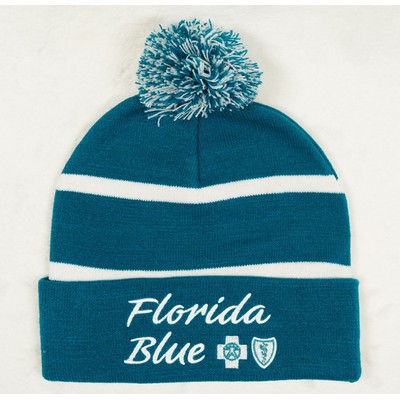 Embroidery Knit Beanie with Pom
