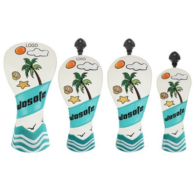 PU Palm Tree Embroidered Golf Club Headcover Waterproof and Wear Resistant