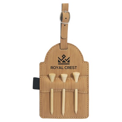 Bamboo Golf Bag Tag with 3 Tees, Laserable Leatherette