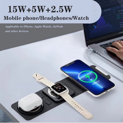 Foldable 15W 3-in-1 Fast Charging Wireless Charger Pad