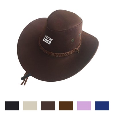 Suede Wide Brim Cowboy Jazz Hat With Cords