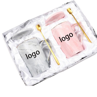 Marble Pattern Ceramic Couple Coffee Mug Set