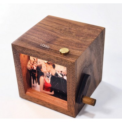 Wooden Mechanical Flip Book Photo Album with Hand Crank and Light-Up Feature Valentine's Day Gift