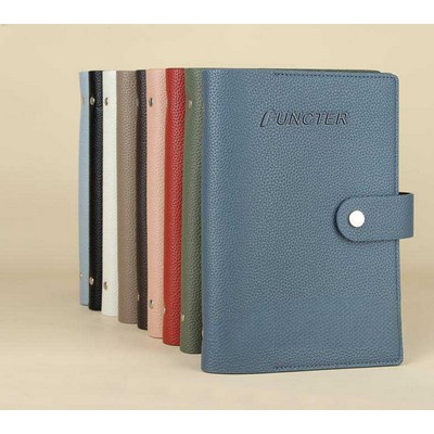 A5 Soft Lychee Texture Leather Binder Notebook W/ Pen Holder