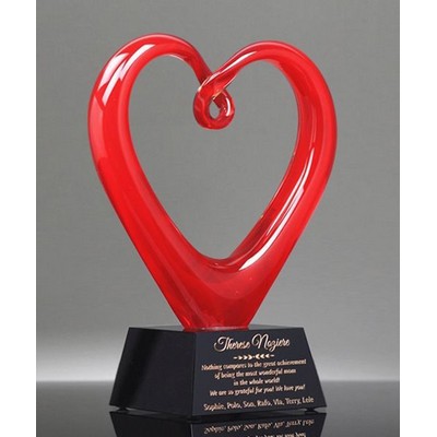 The Red Whole Heart Art Glass W/Black Base