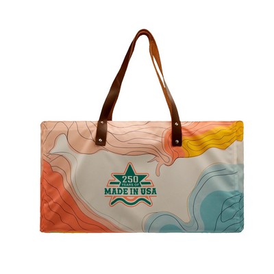 Leather Handle Dye Sublimated Canvas Gusseted Tote Bag