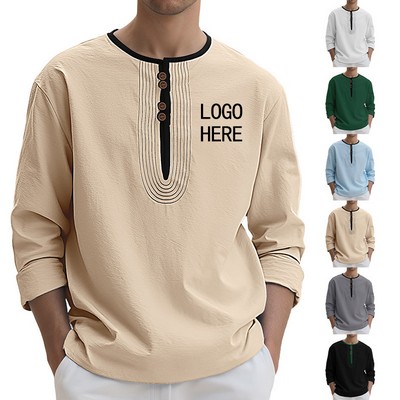 Relaxed-Fit Linen-Blend Long Sleeve Tee