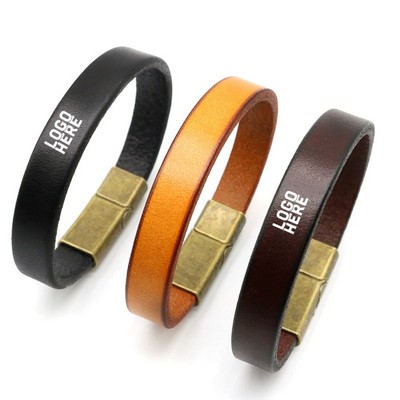 Embossed Logo Genuine Leather Wristband