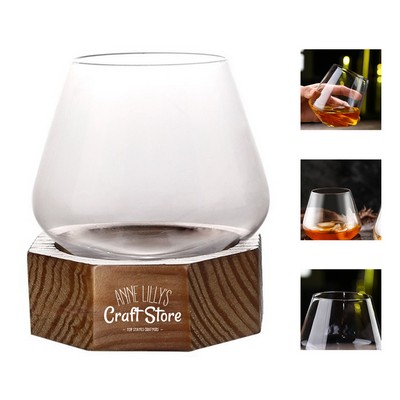 10oz Tilted Round Whisky Glass with Wooden Base