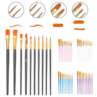 10Pcs Wood Handle Nylon Hair Acrylic Paint Brushes
