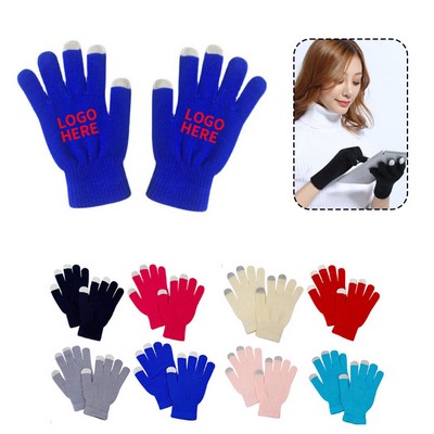 Multicolored Acrylic Touchscreen Knit Gloves