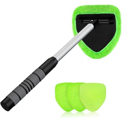 Car Interior Window&Windshield Cleaning Kit with Extendable Handle & 4 Microfiber Pads
