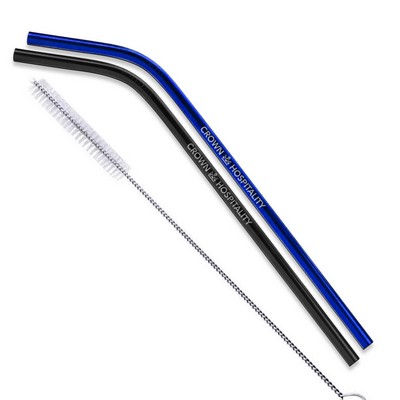 Bent Stainless Steel Straws: Set Of 2" Black, Blue, And/Or Rainbow