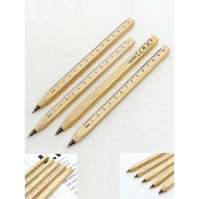 Eco-Friendly Natural Wood Ballpoint Pen with Ruler
