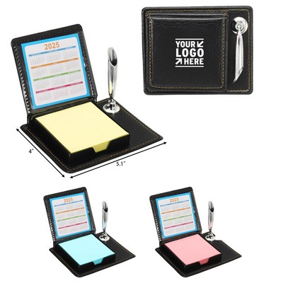 PU Leather Sticky Note Box with 100 Sheets & Pen Slot