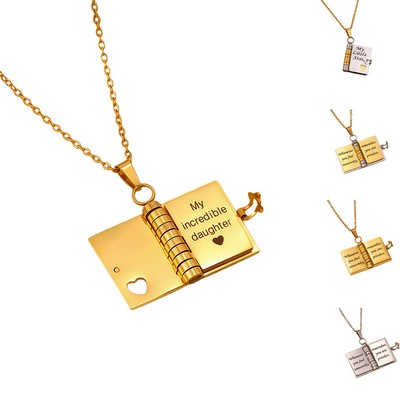 Mini Book Pendant Stainless Steel Necklace